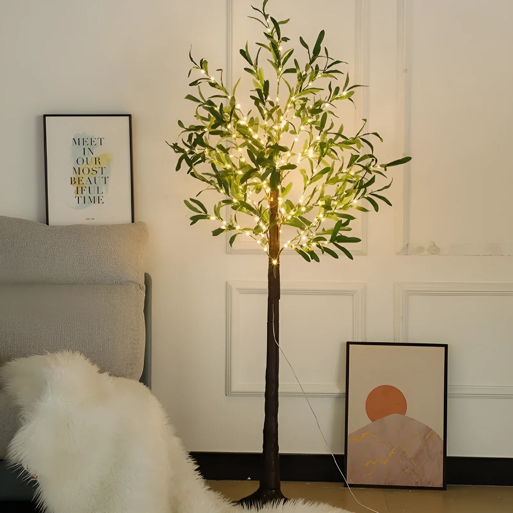 1.8 metre tall simulation olive leaf tree with warm USB-powered LED lights for courtyard decoration