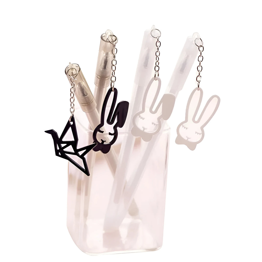Paper crane rabbit pendant gel pen with fine 0.38mm tip, plastic body, 17cm length, white paper crane option
