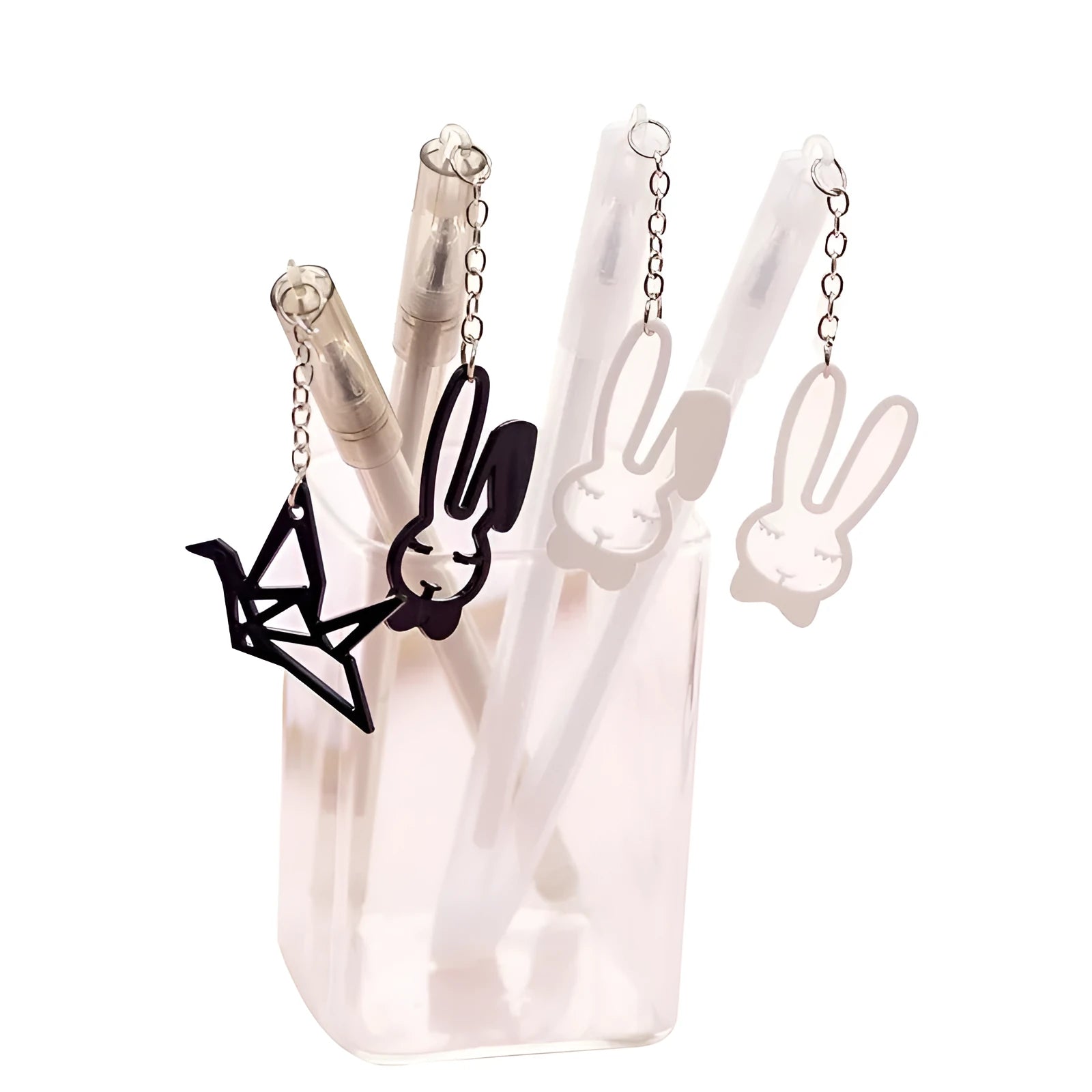 Paper crane rabbit pendant gel pen with fine 0.38mm tip, plastic body, 17cm length, white paper crane option