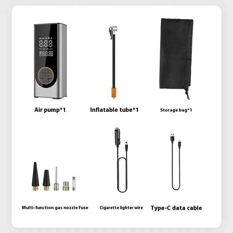 Wireless intelligent car inflator aluminium alloy black with tire pressure gauge and LED warning light