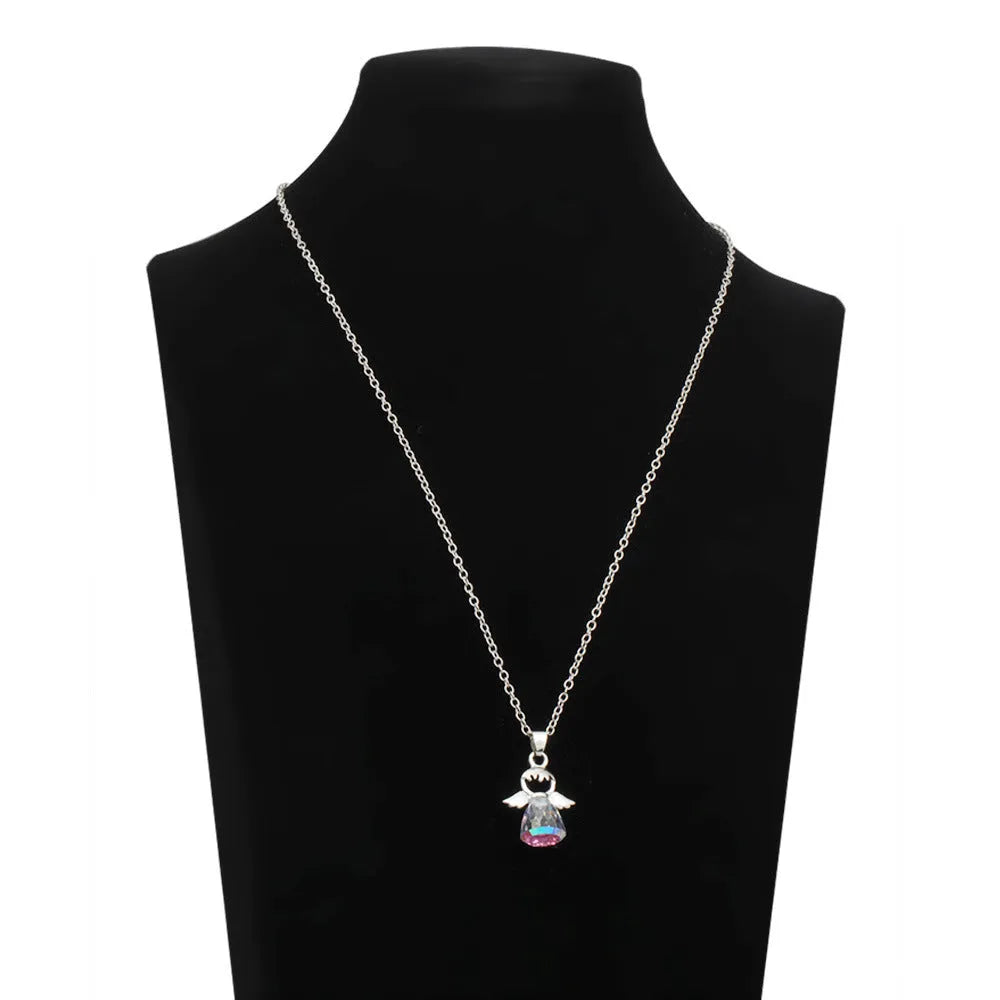 Crystal Little Angel women's necklace pendant with natural stone and copper fittings in silver plated rose gold finish