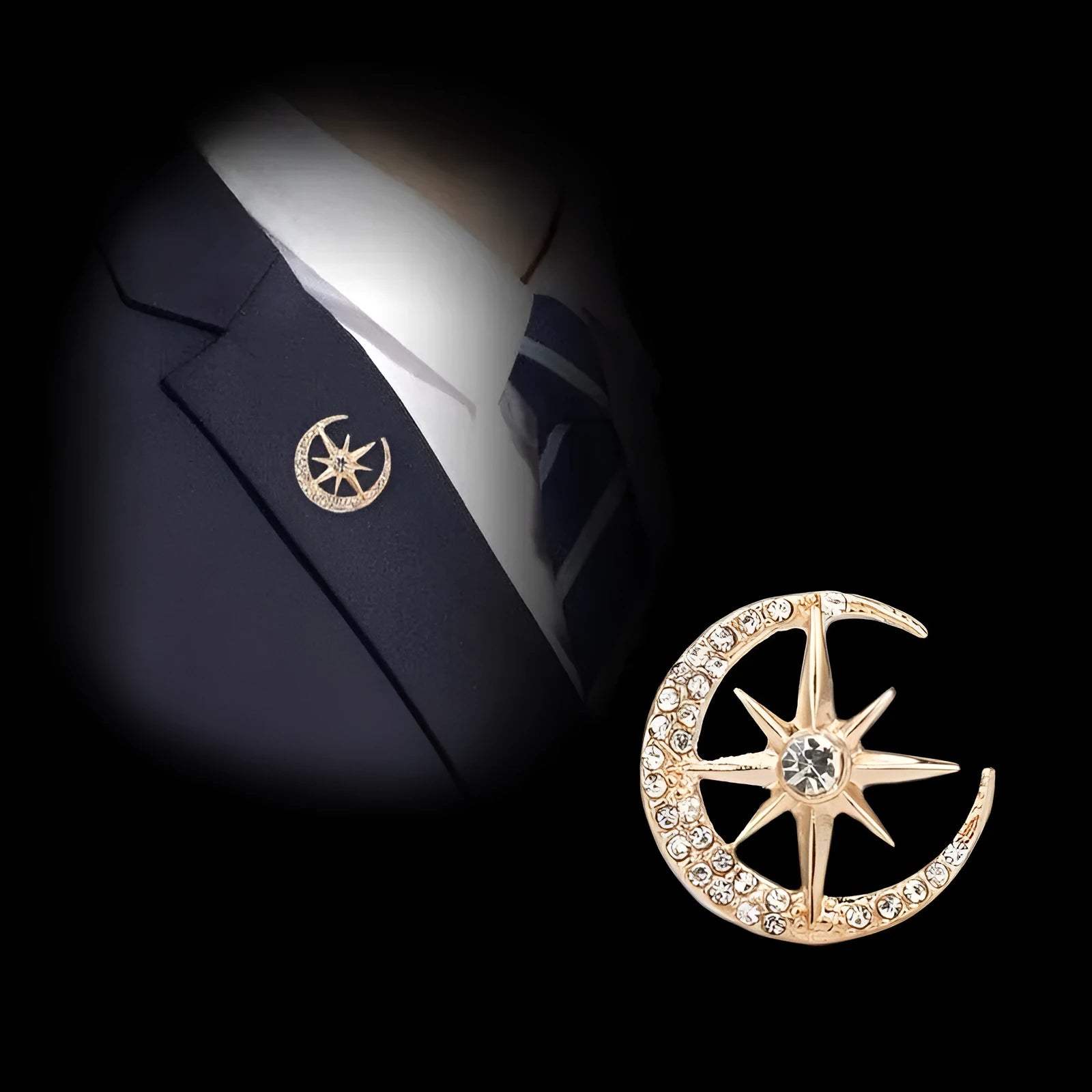 Gold and silver star-shaped zinc alloy brooch pin for suit decoration