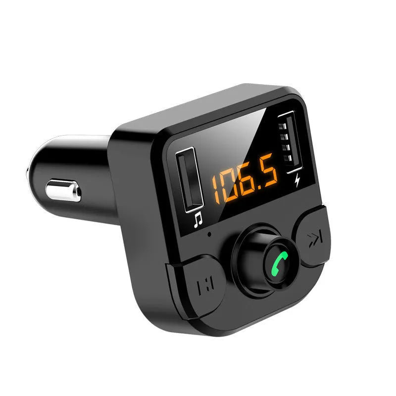 BT36B black car MP3 Bluetooth player with 1.1-inch display, plugged into vehicle cigarette lighter socket