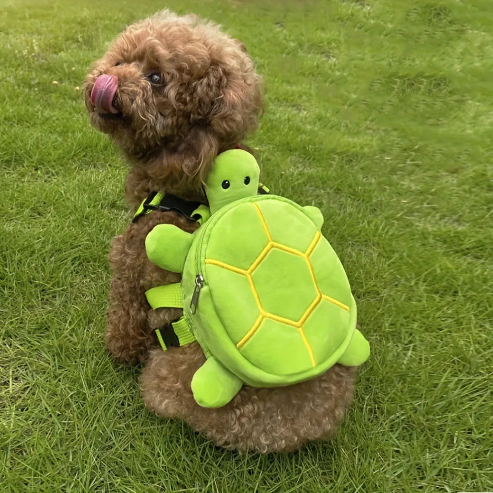 Cartoon turtle shape dog backpack harness vest in velvet material with metal zipper