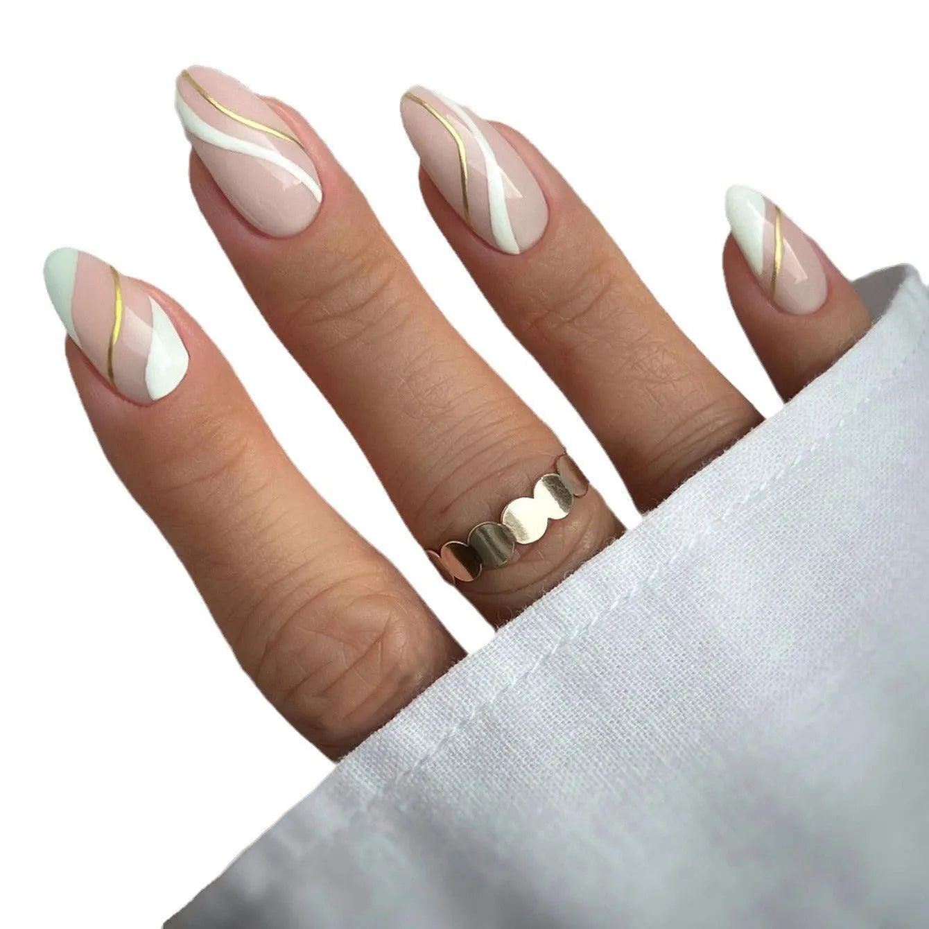 Golden Lines plaid pattern wearable nail stickers in JF0518 colour, medium drop shape