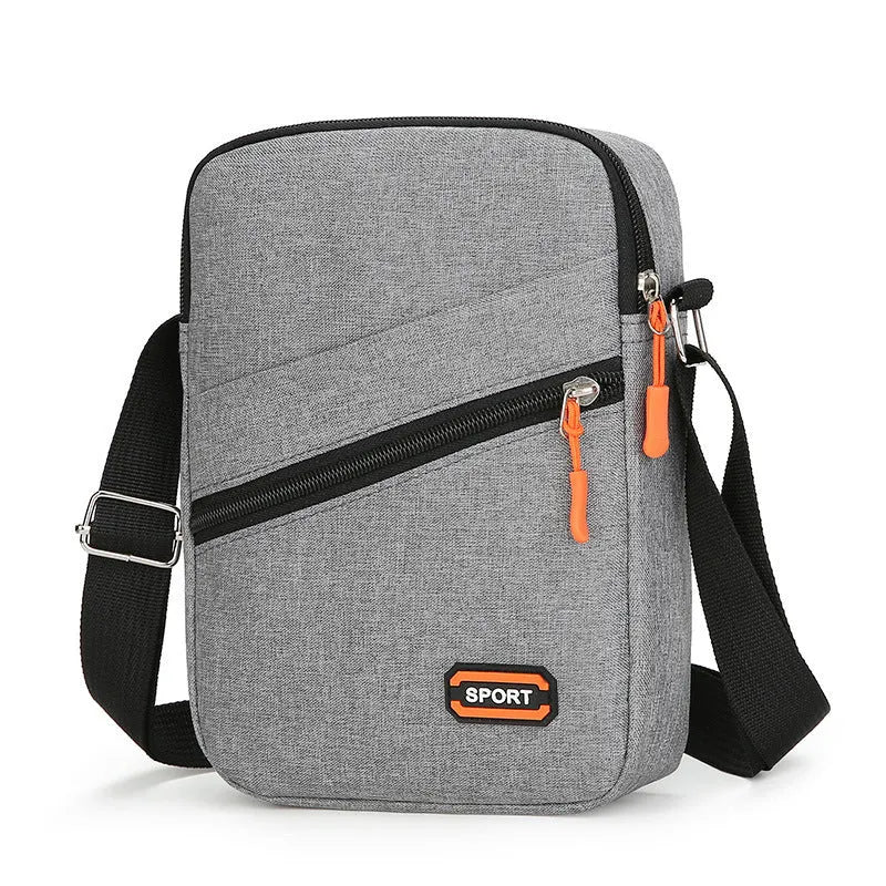 Oxford cloth crossbody shoulder bag in silver grey with contrast colour details and urban simplicity styling
