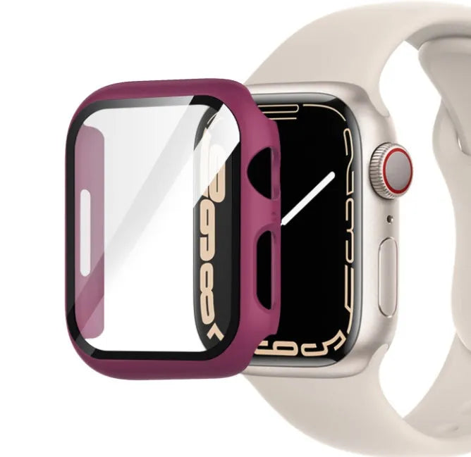 PC tempered film watch case for Apple Watch, transparent, showing slim profile and cutouts
