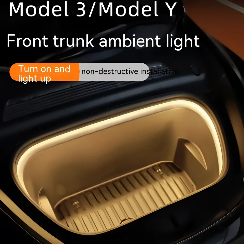 Tesla Model 3/Y front backup box ambience lights in three colour options with soft silicone construction