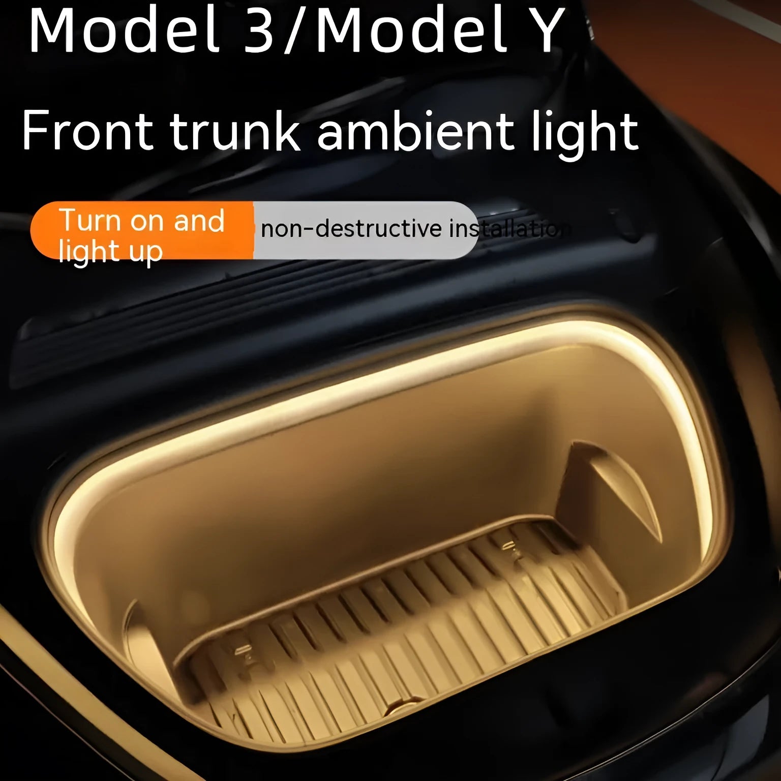 Tesla Model 3/Y front backup box ambience lights in three colour options with soft silicone construction
