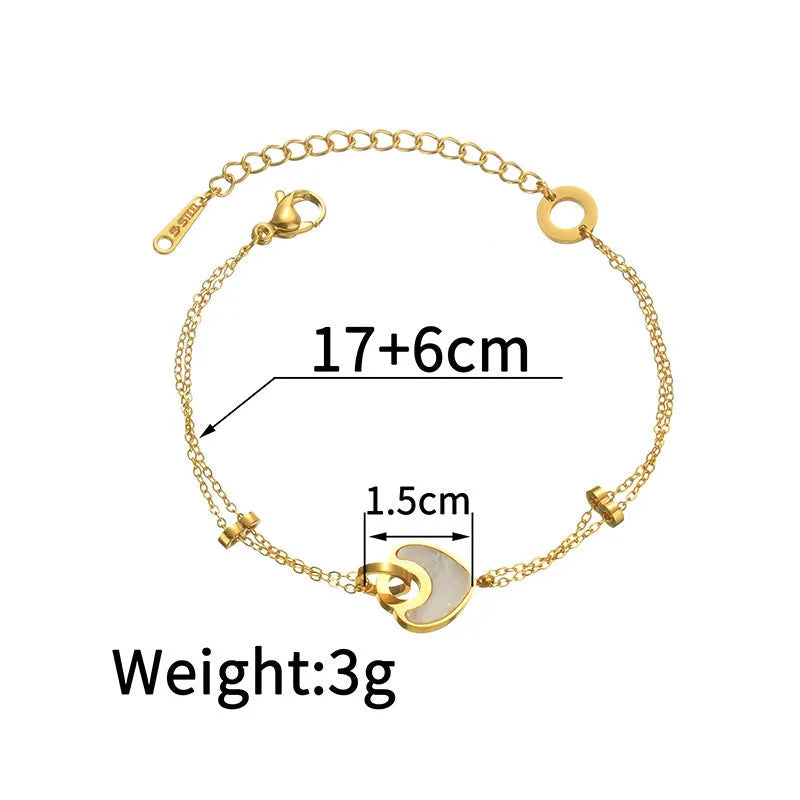 Women's stainless steel resin bracelet with double-layered loving heart design