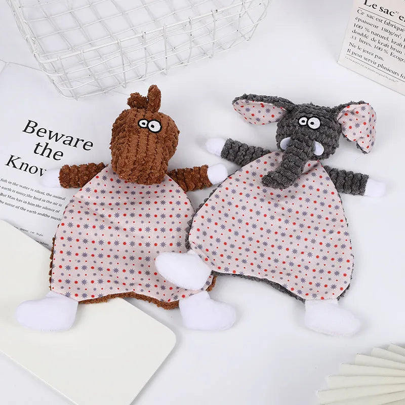 Pet stuffed toy in fox shape with sound paper and bite resistant velvet, brown colour