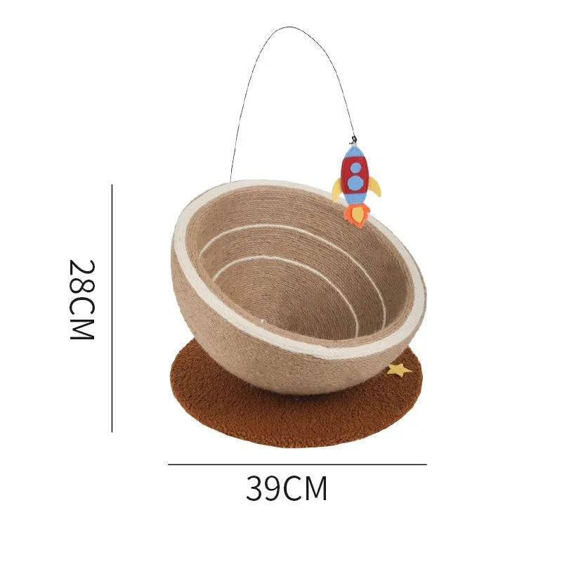 Large integrated cat scratching basin nest with sisal rope scratching surface and flannel fabric nest area