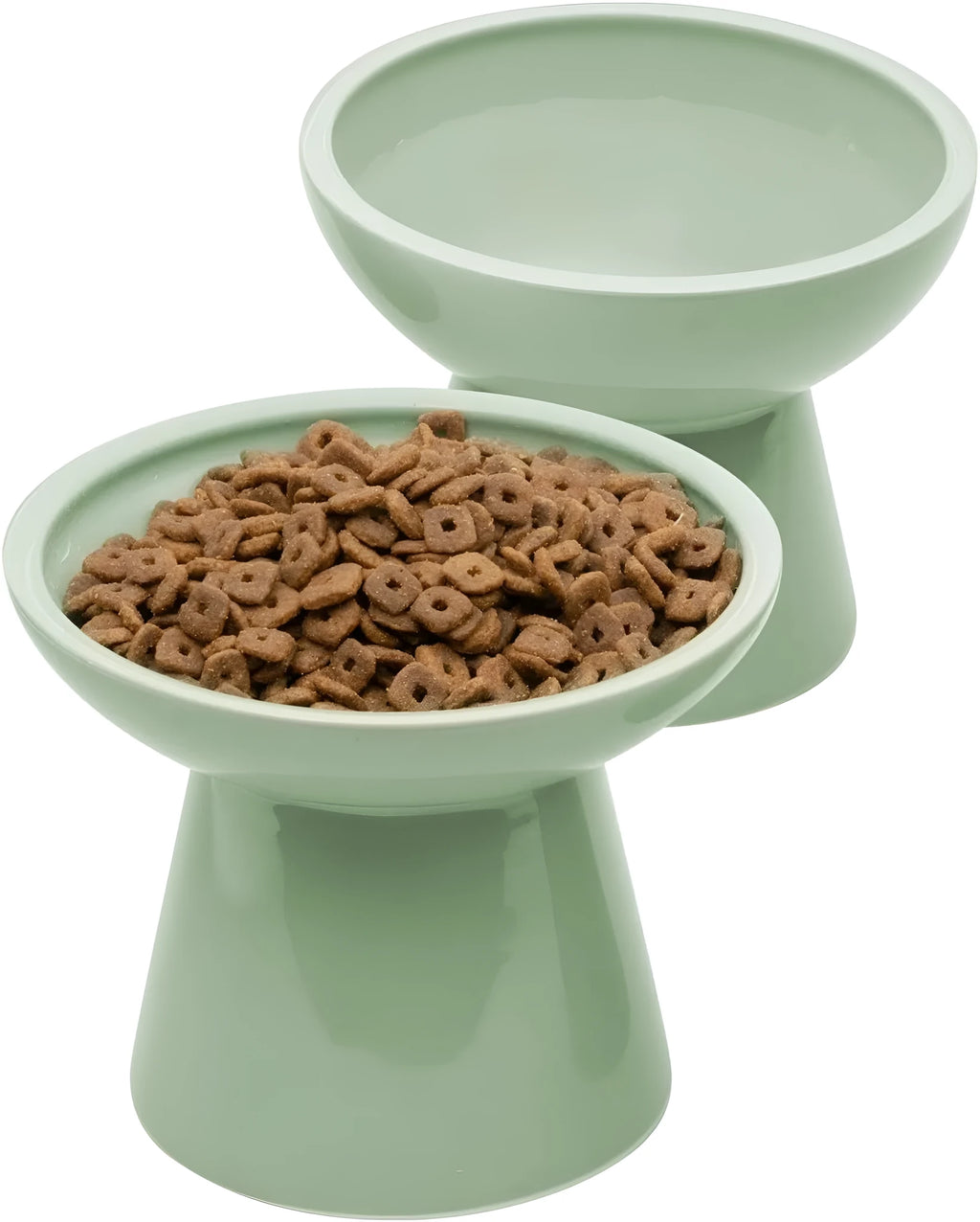 Elevated ceramic cat bowl in blue with wide 16cm diameter shallow design