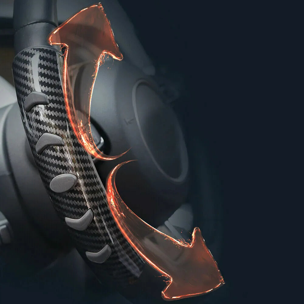 Carbon black fibre steering wheel anti-skid sleeve showing textured surface and 38cm diameter