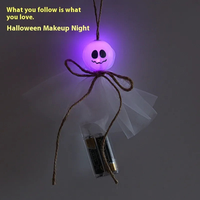 Halloween LED lighting chain with colourful ghost-themed bulbs and battery box for venue decoration