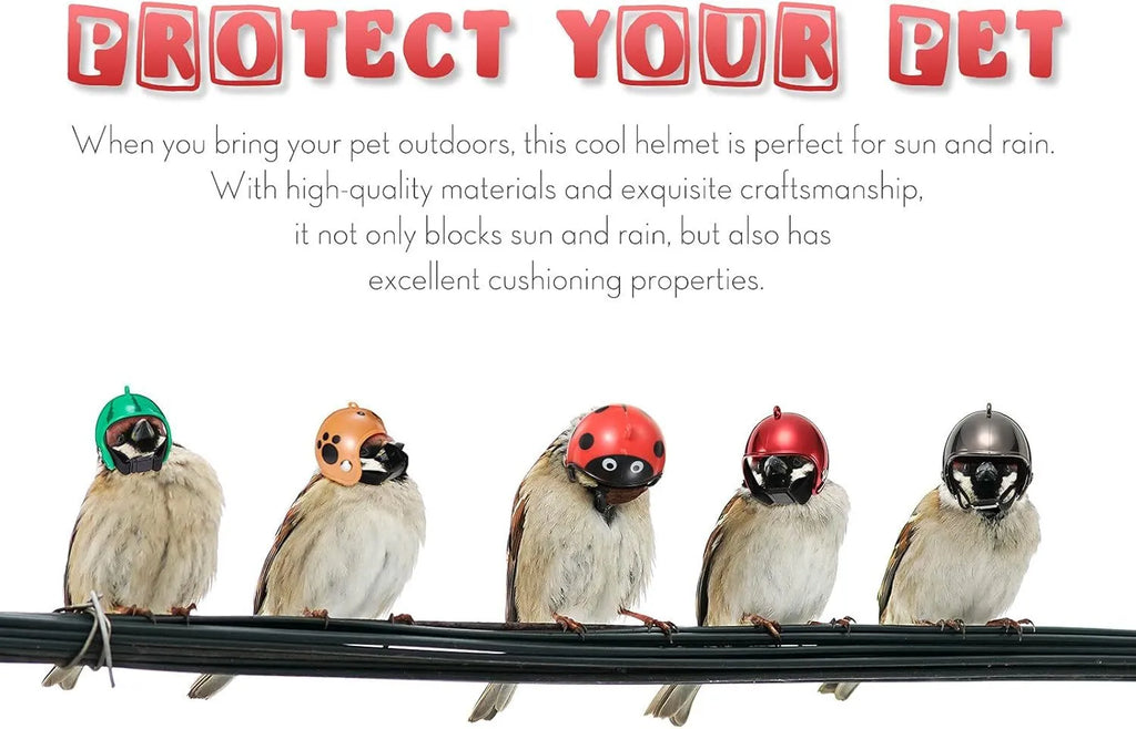 Adjustable hard plastic chicken helmet with sponge lining, elastic bands, and colourful options for small birds and poultry.