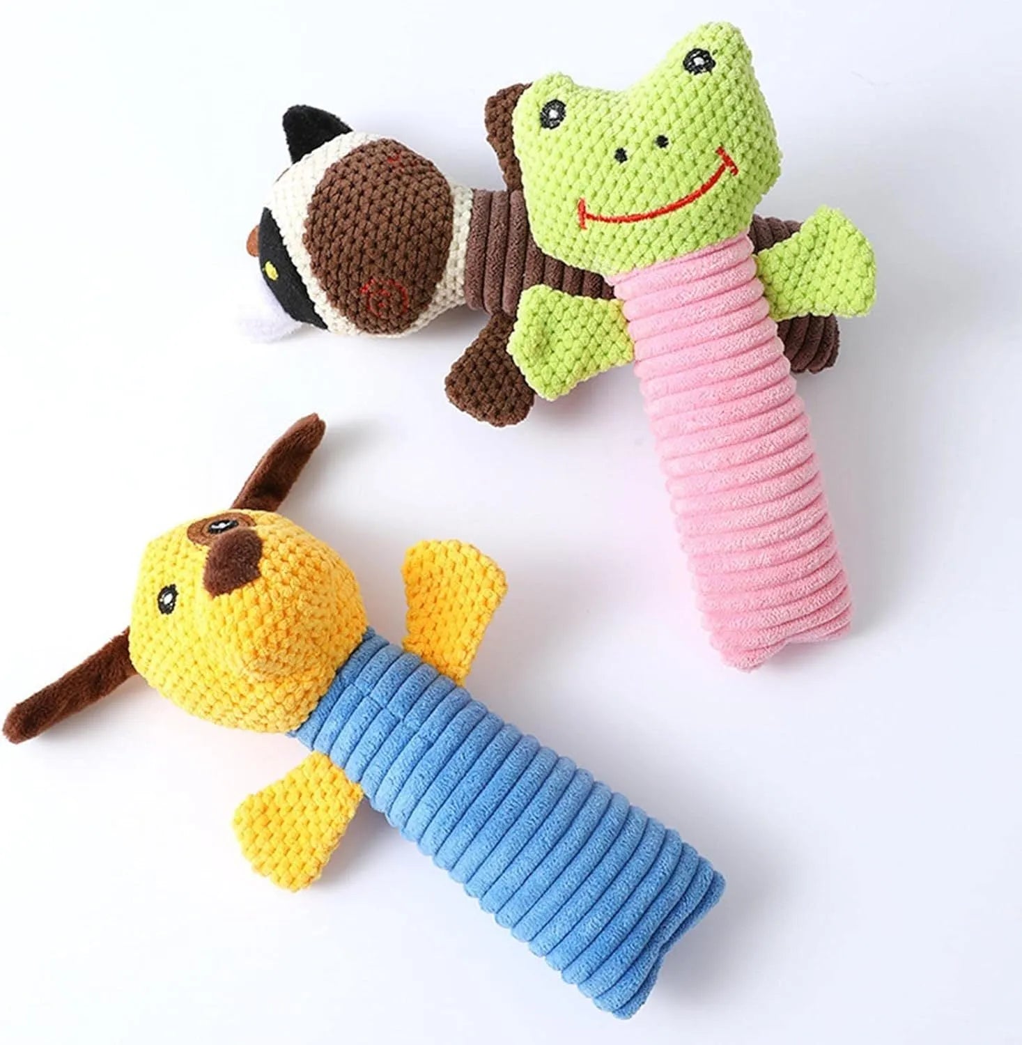 Squeaky stuffed dog chew toy measuring 19cm for dental cleaning and teething relief