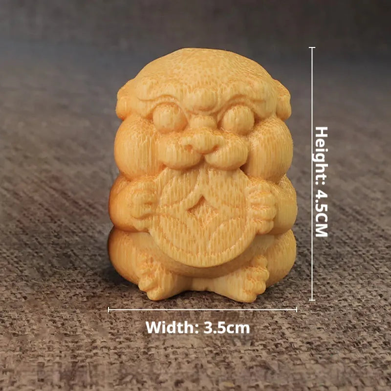 Solid bamboo Take Money charm ornament, 4.5cm tall, on a wooden surface.