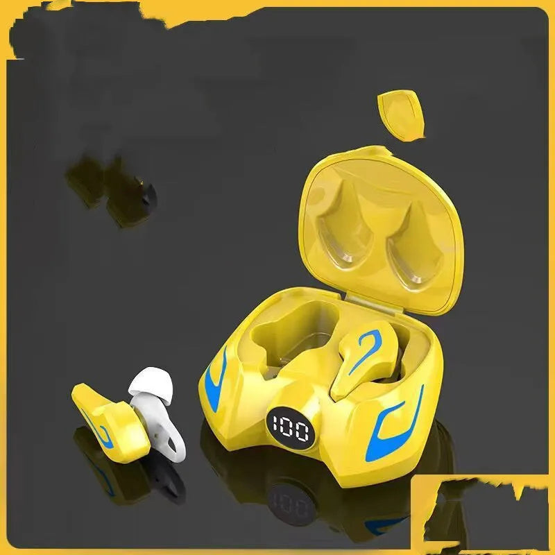 Wireless Bluetooth gaming earbuds in black, grey, or yellow with 10m range and 4-hour battery life