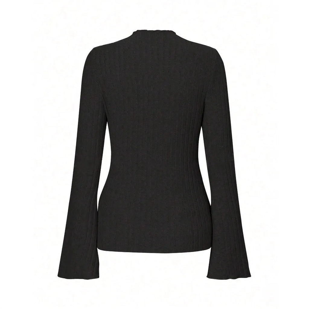 Men's black slim fit long sleeve top with lantern sleeves and round neck.