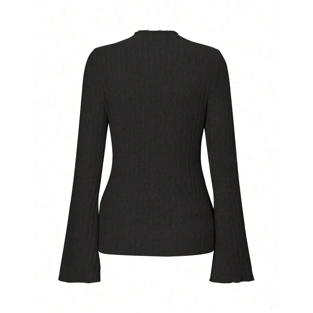 Men's black slim fit long sleeve top with lantern sleeves and round neck.