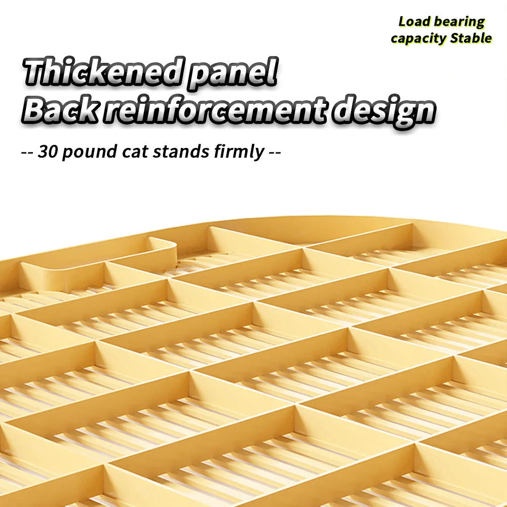 Milk yellow rectangular cat litter mat on floor with textured surface and anti-slip feet