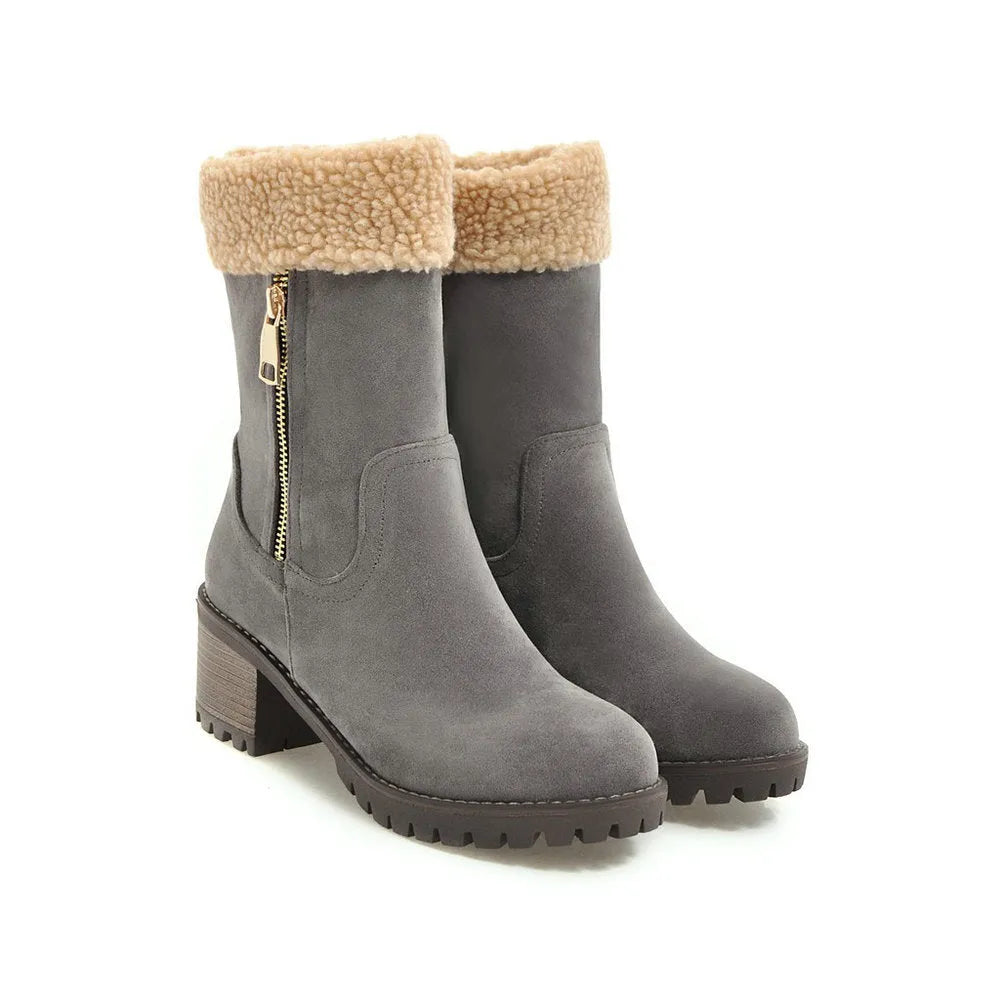 Men's winter snow boots with rubber sole and plush lining in black, gray, green, or orange colours