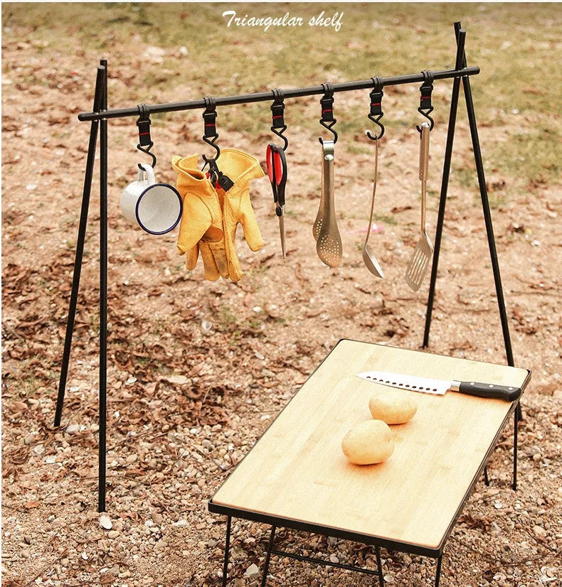 Outdoor camping aluminium alloy foldable clothes drying rack with hooks and top tray