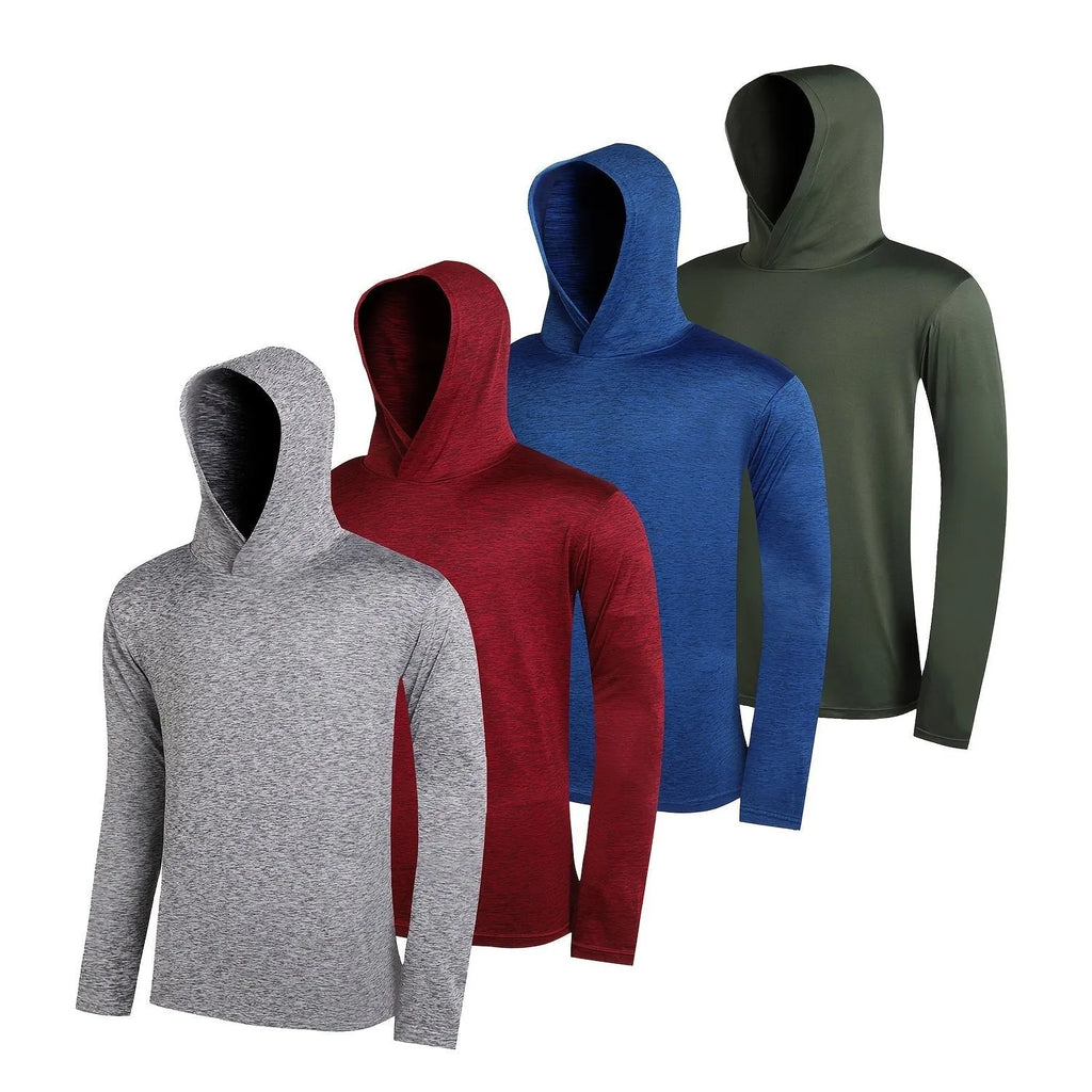 Men's 4-piece lightweight hoodie set in elastic polyester fabric with mix of hooded and regular tops