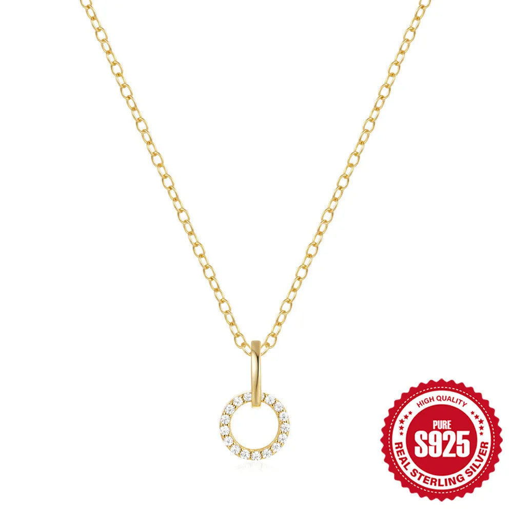 S925 sterling silver gold clavicle chain necklace with micro inlaid zircon pendant for women