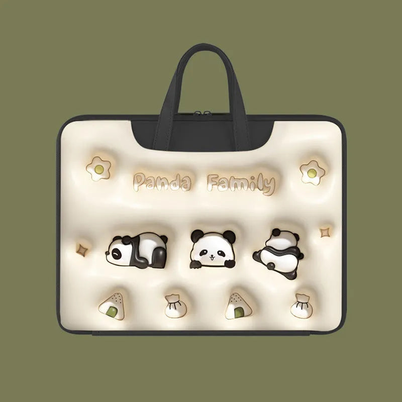 Inflatable laptop bag with PU leather in Cat Beige colour, hanging on a suitcase, showing 13.3 inch size option.