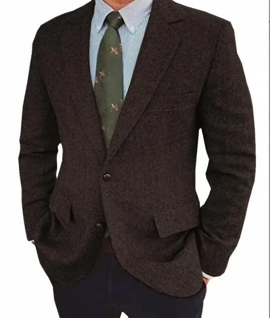 Men's solid colour retro herringbone suit jacket with long sleeves and flax lining in four colours