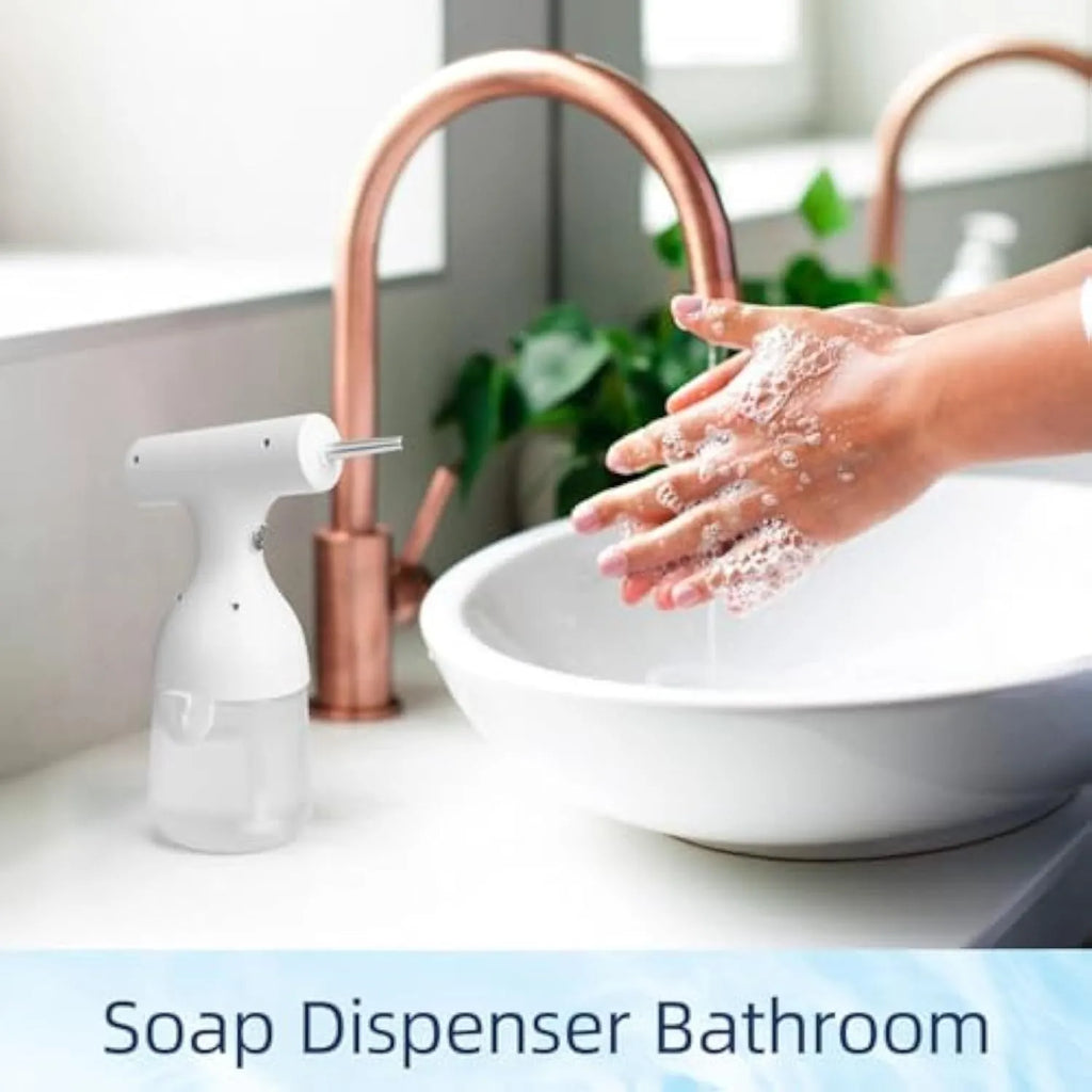 White electric foam soap dispenser with USB charging cable and two nozzles for pet bath and cleaning