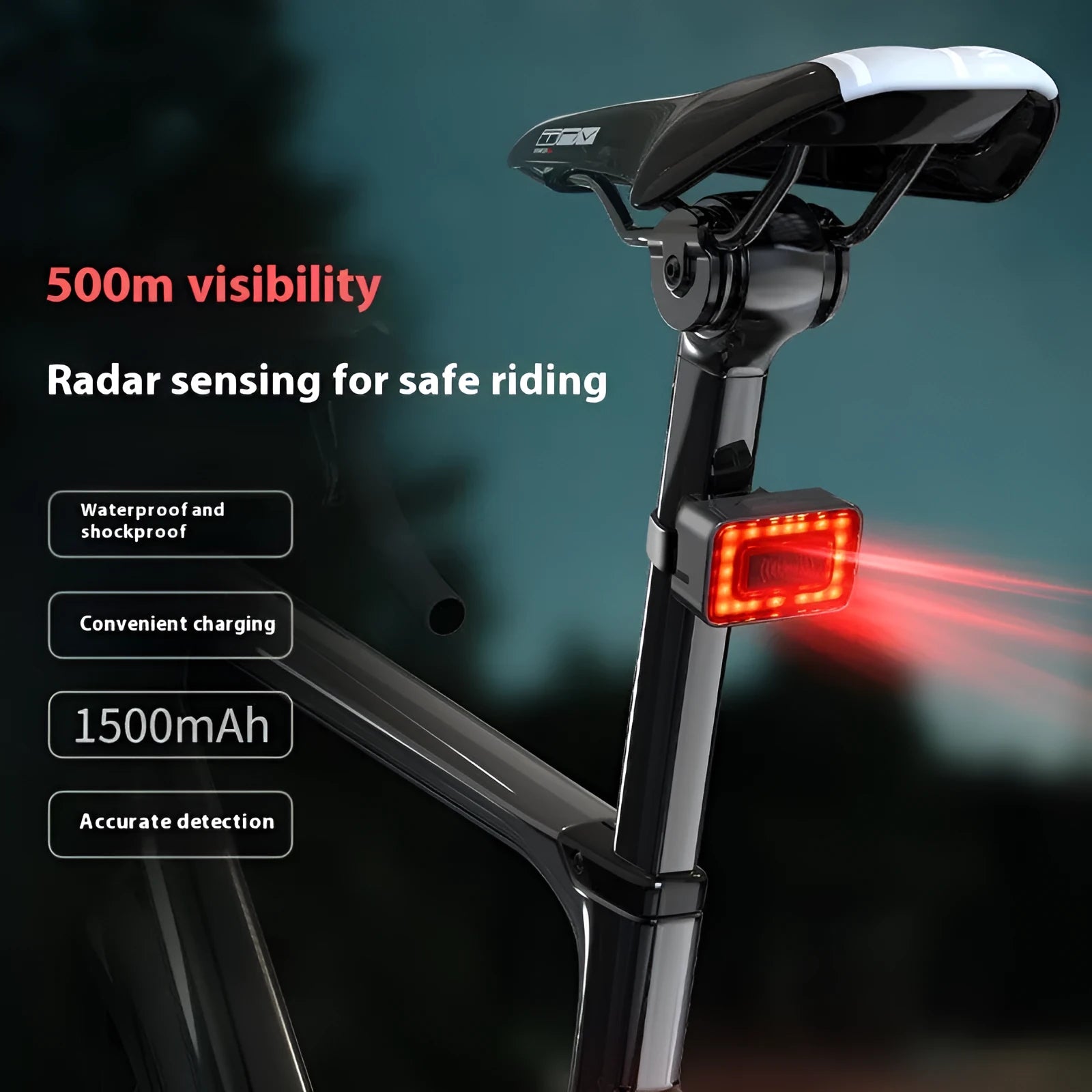 Radar detection bicycle taillight with dual bracket mounting and TYPE-C charging port