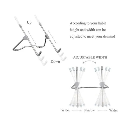 Grey aluminium alloy mobile phone stand with adjustable angle, holding a smartphone