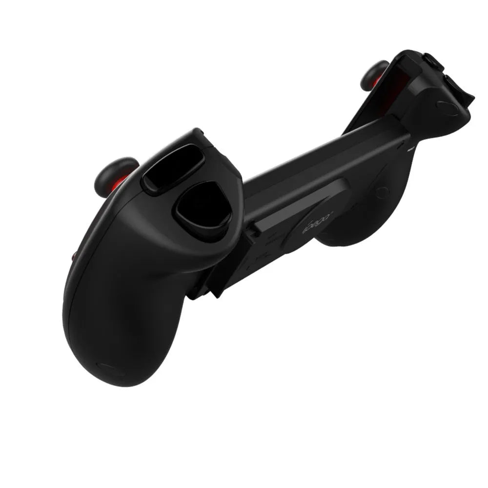Red telescopic gamepad controller holding smartphone with USB cable