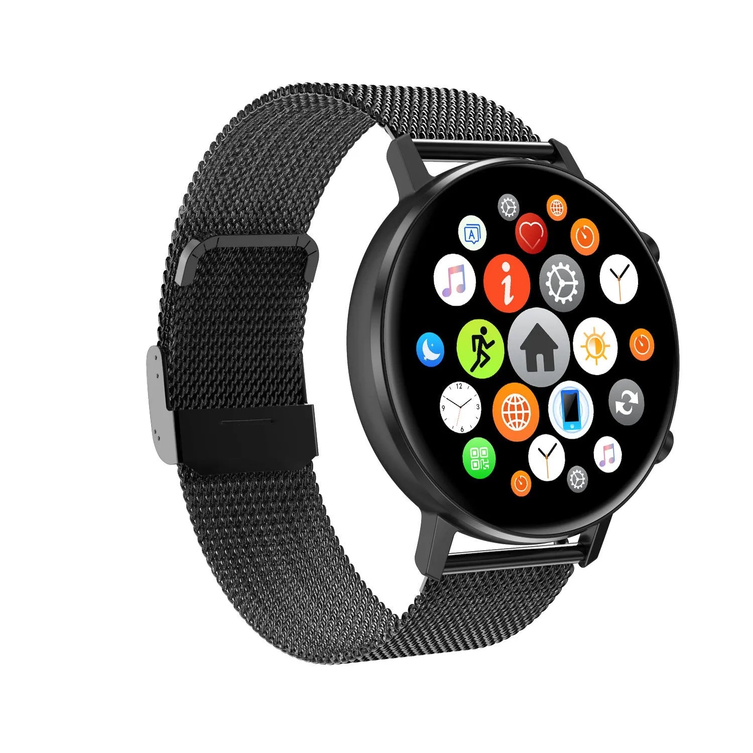DT96 smart fitness bracelet with steel strap and 1.3-inch colour screen showing heart rate data.