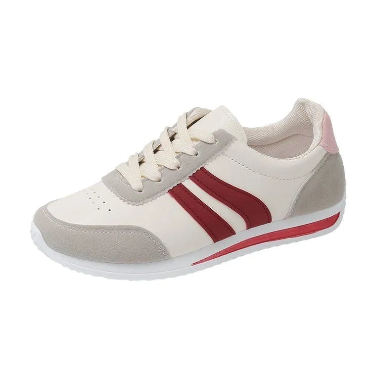 Red and blue lace-up running sneakers with PU mesh upper and rubber soles for leisure wear