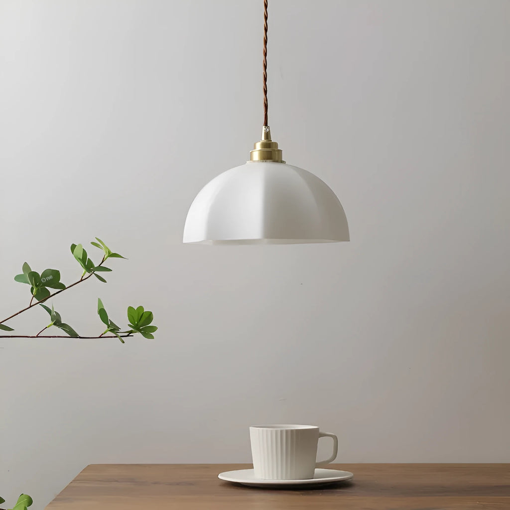 Brass small droplight with copper glass shade in Chinese style for indoor bedside or study use