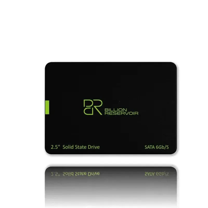 J11 black 2.5-inch SATA solid state drive on a desktop.