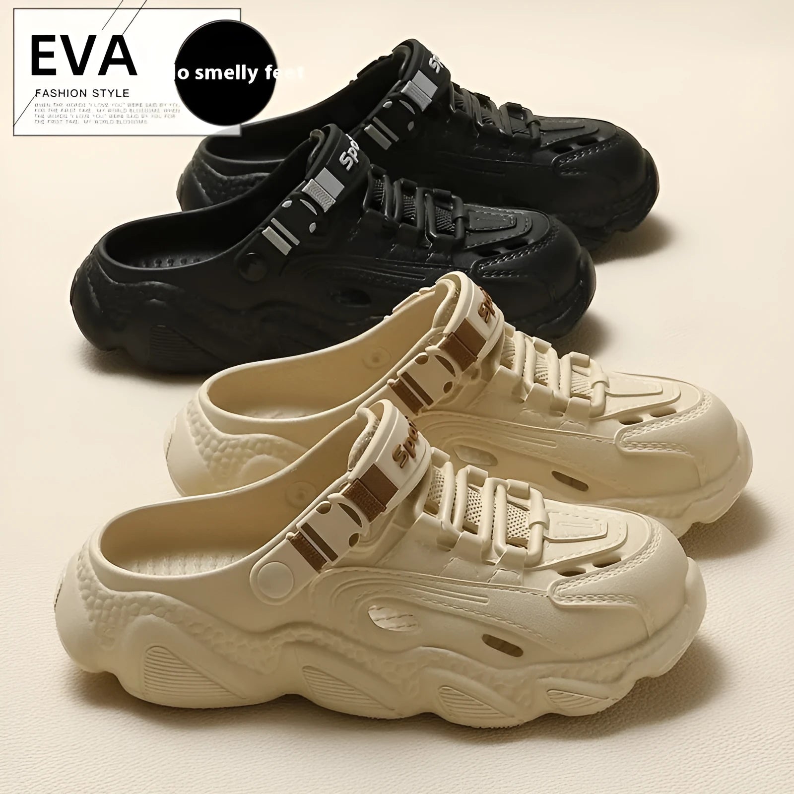 Men's khaki outdoor summer slippers with hollow-out breathable design and textured EVA sole