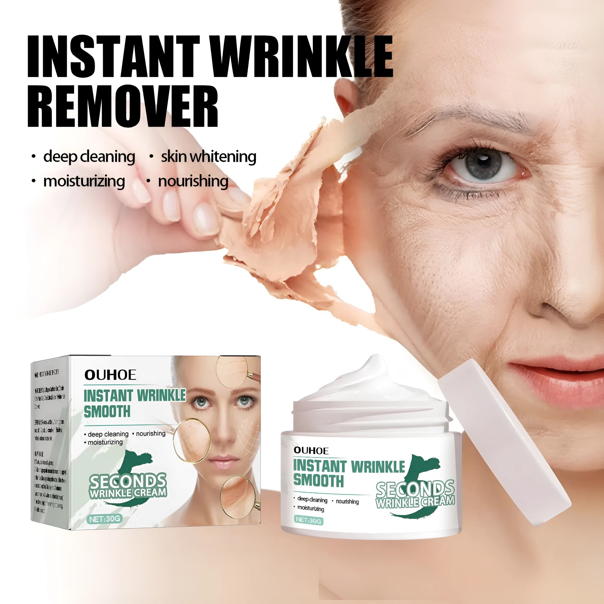 Anti-aging anti-wrinkle face cream in a 30g jar with hydrating formula for fading wrinkles