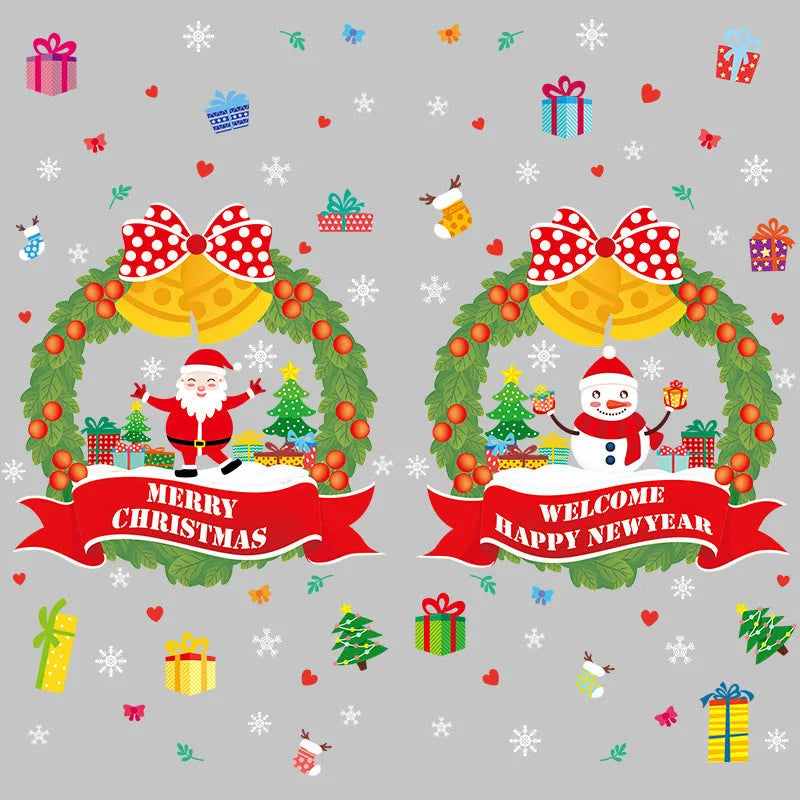 Large colourful cartoon Christmas static wall stickers for glass windows, 60x45cm PVC non-adhesive decorations