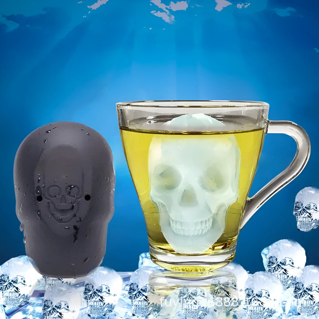 3D Halloween skull ice maker tray in food-grade silicone with skull mould cavities