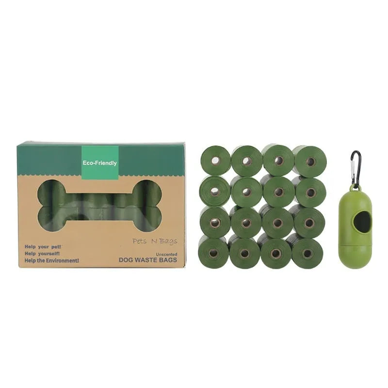 EPI degradable pet waste bags in various colours with dispenser units for dog and cat waste cleanup