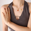 Double-sided colour heart pendant necklace in titanium steel, 40+5cm chain, black and white colour option.