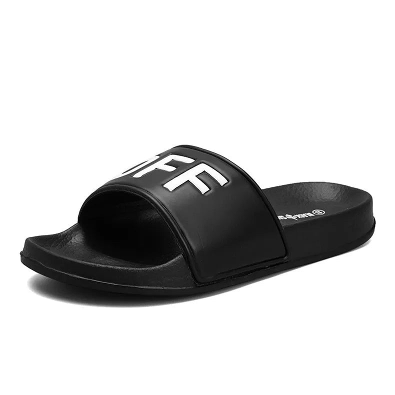 Large size personalised men's slippers with open toe design in black or white colour options
