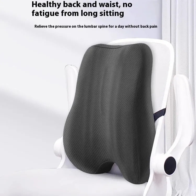 Grey rectangular lumbar support cushion for office chair, dimensions 40x40x8cm