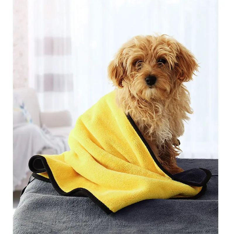 Yellow double-sided absorbent towel for pets with strong water absorption, 30x60cm size