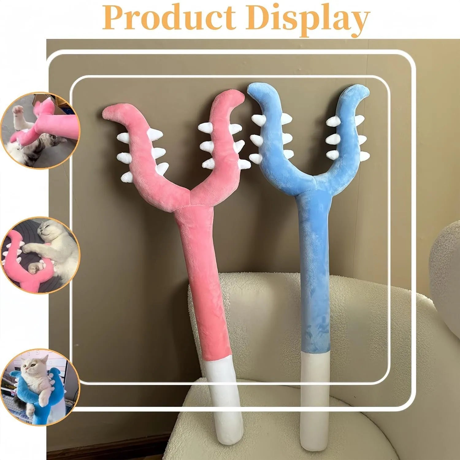 70cm blue plush cat wand toy with soft construction for interactive indoor play